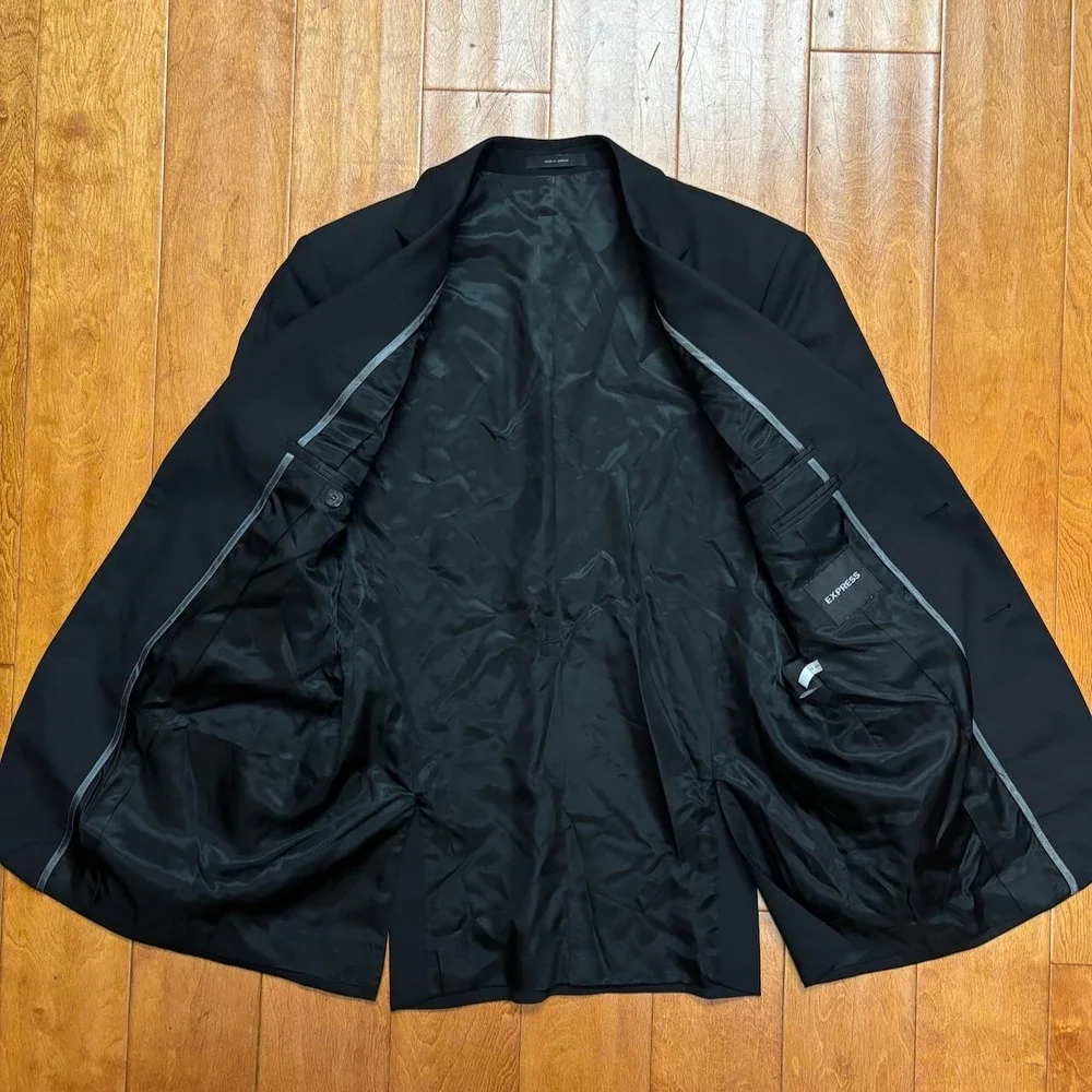 Express Mens Black Wool Blazer Size 38S Single Breasted Classic‎ Preppy